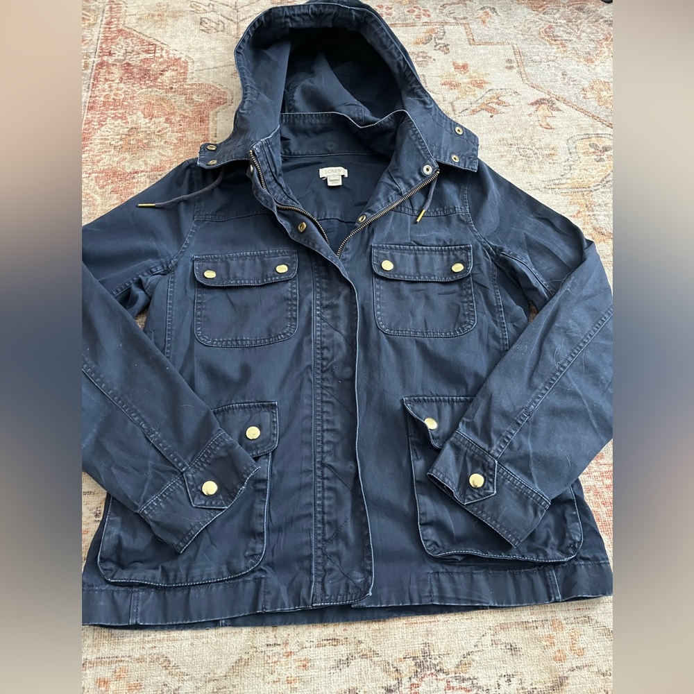 J. Crew Navy Hooded Jacket - Picture 3 of 7